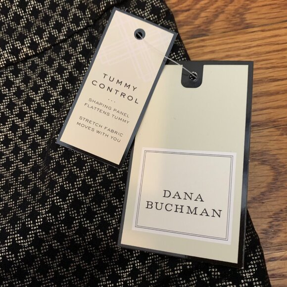 NWT Dana Buchman Slim Straight Mid Rise Black/Gold Diamond Jacquard Pants SZ S - Picture 2 of 6